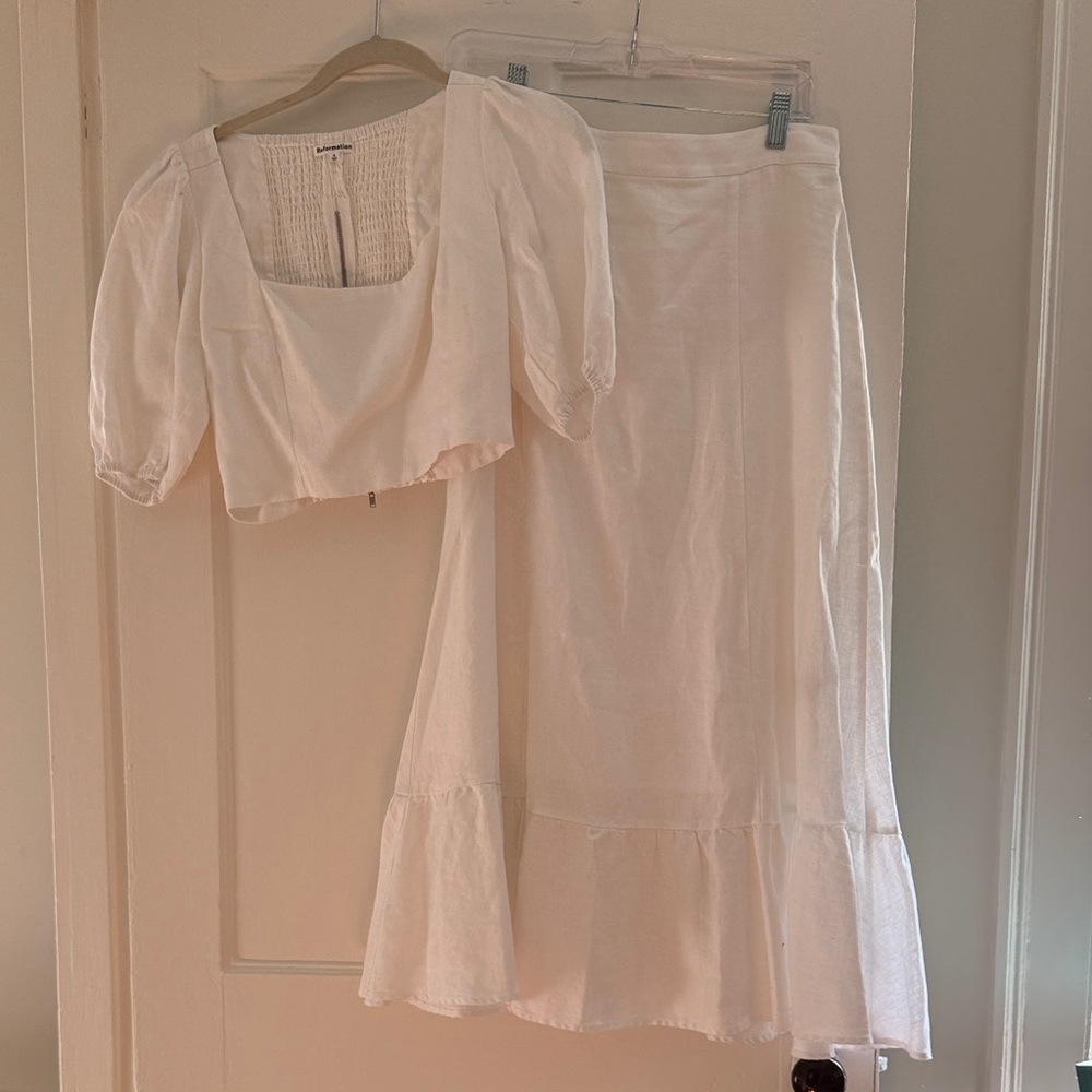 Reformation Linen Skirt Set with Puff Sleeves